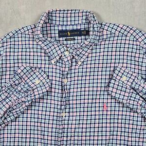 Ralph Lauren Shirt Mens XXL Blue Tattersall Plaid Button Down Pony Spring Preppy